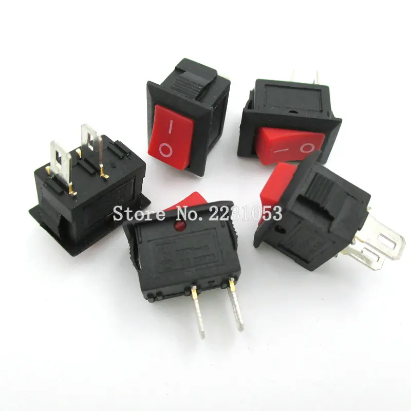 

10PCS/LOT Red Switch 10*15mm SPST 2PIN ON/OFF Boat Rocker Switch 3A/250V Mini Switch KCD1-101