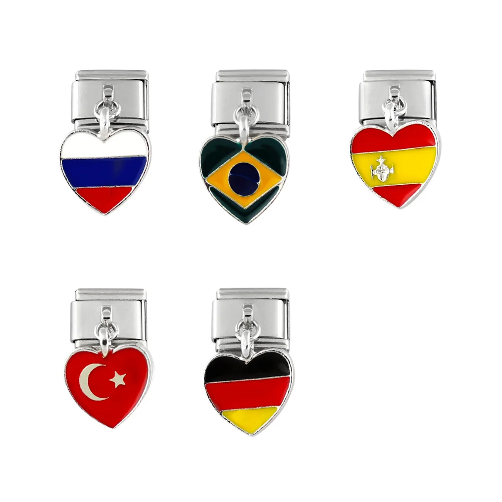 

Stainless Steel Bracelet Charm Flag Bracelets Russia Brazil Germany Spain Turkey Flag Pendant Bangles Removable Gift Jewelry