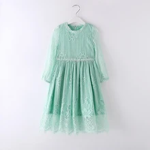 Длинное кружевное платье с цветами для выпускного вечера для девочек платья принцессы для маленьких девочек возрастом от 3 до 12 лет зеленое торжественное платье с длинными рукавами для свадебной вечеринки детская одежда