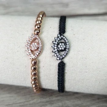 

10 Pcs Micro Pave CZ Evil Eye Connector Charm & Round Beads Bracelet Braided Macrame handcraft Jewelry Xmas Gift BG115