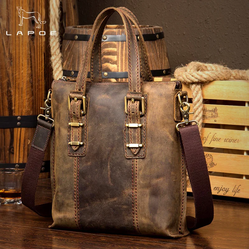 

Male Genuine Crazy Horse Leather Briefcase bag Vintage Cowhide Men Messenger Shoulder Bag Crossbody Bags for Men