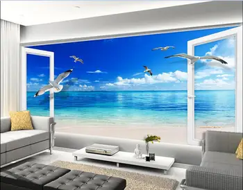

3d wallpaper custom mural non-woven photo European The window on the beach painting wallpaper for walls 3 d wall murals wallpaer