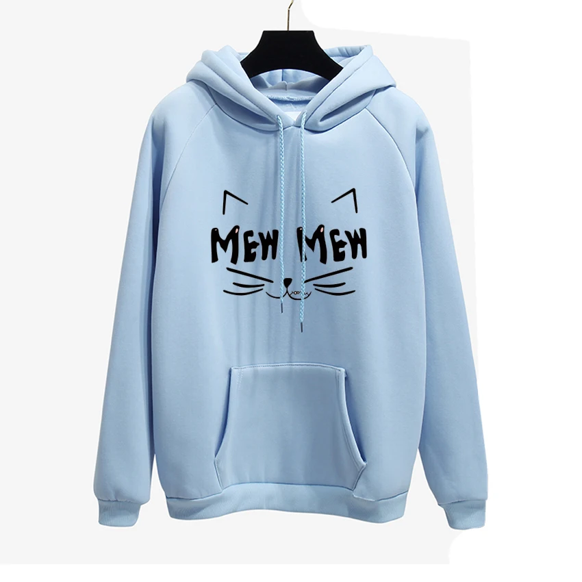

2018 Autumn Winter Office Lady cat MEW print Harajuku Hoodies Women sweatshirt Thick loose Pullover Moletom Feminino Sudadera