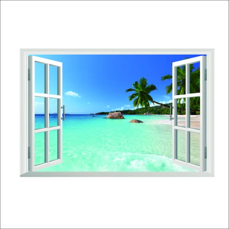 New Wall Sticker Seascape 3D Fake Windows Living Room Wall Stickers
