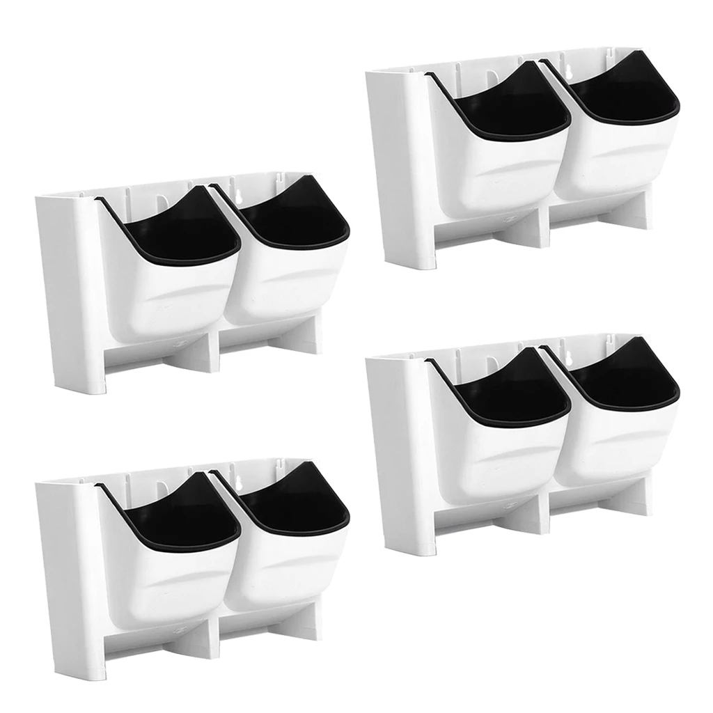 4x Stackable Self Watering 2-Pocket Wall Planter Hanging Plant Pot White Outdoor Vertical Garden Decor