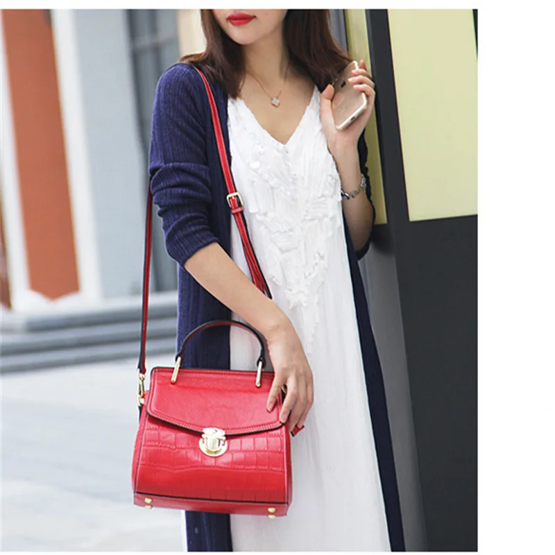 

Nesitu High Quality Black Grey Green Brown Red Genuine Leather Women Handbag Lady Totes Messenger Bags Female Shoulder Bag M012
