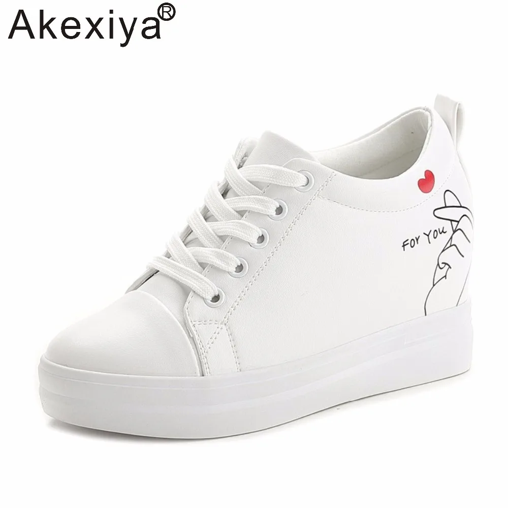 Akexiya Spring/Autumn Women Wedge Sneakers PU Leather Running Shoes