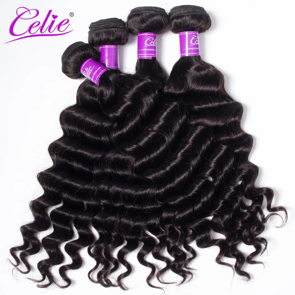 Celie Hair Loose Deep Brazilian Hair Weave 4 Bundles More Wave Natural Black Color Extension 100 Remy Human Bundles
