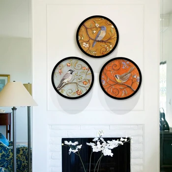 

HAOCHU American Country Flower Birds Round Decorative Poster Wall Paintings Restaurant Pastoral Bedroom Vanity Mural Paintings