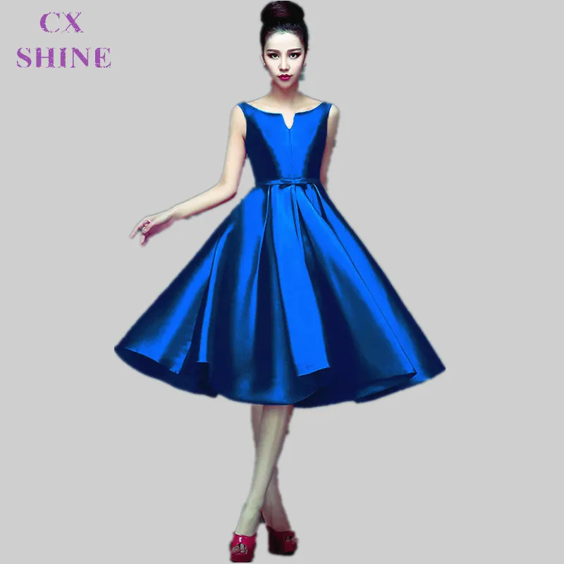 

CX SHINE Custom Color Fashion tea-length V-Neck short stain bridesmaid dresses wedding Party dress Mid-calf prom dress Plus Size