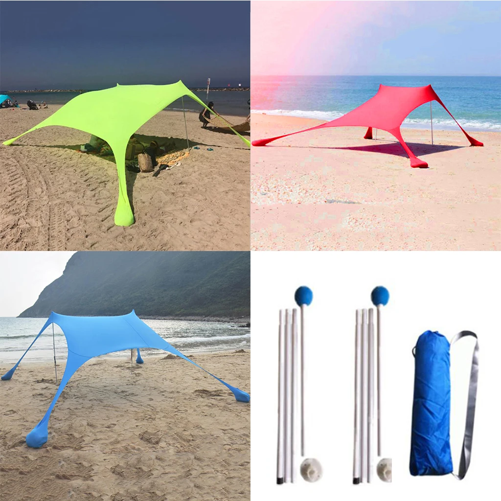 

Sunshade Beach Portable Tent Tarp Shelter Wind/UV Protection Canopy with 4 Sandbags 2 Poles sombrilla playa toldos para exterior