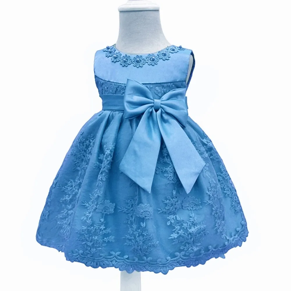 Платья для младенцев с хлопковой подкладкой новинка года, красное кружевное платье для малышей возрастом 1 год, вечерние платья с бантом для маленьких девочек - Цвет: Blue13