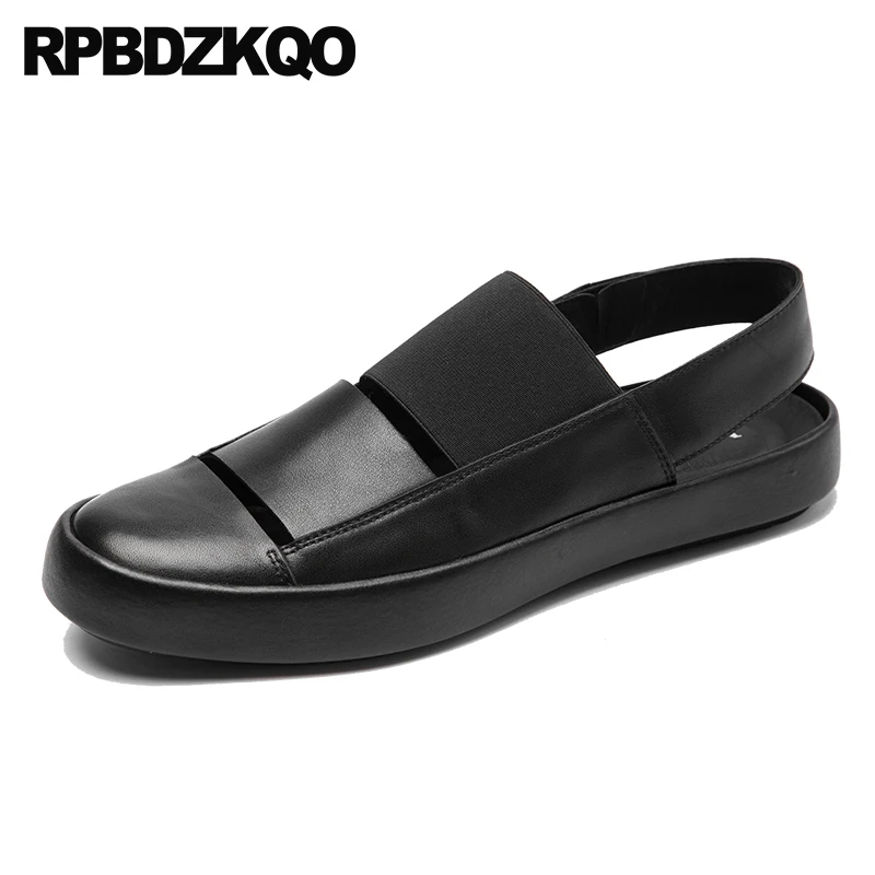

Genuine Leather 2018 Elastic Black Breathable Shoes Designer Roman Men Gladiator Sandals Summer High Quality Outdoor Closed Toe
