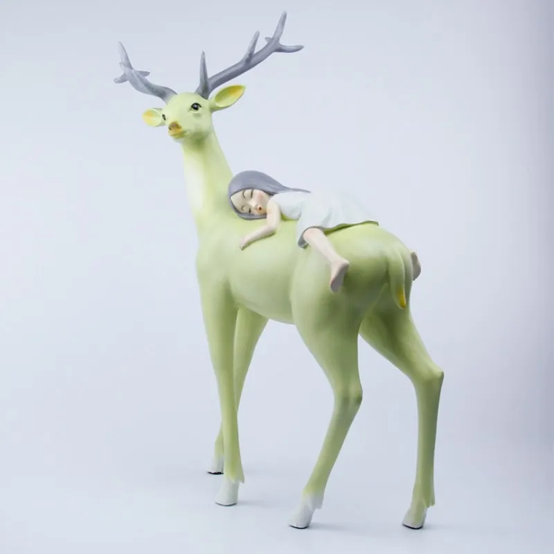 

High-Grade Girl Ride Deer Home Decoration Resin Crafts Home Decor Living Room Wine Cabinet Decorations Model Room Lucky Ornamen