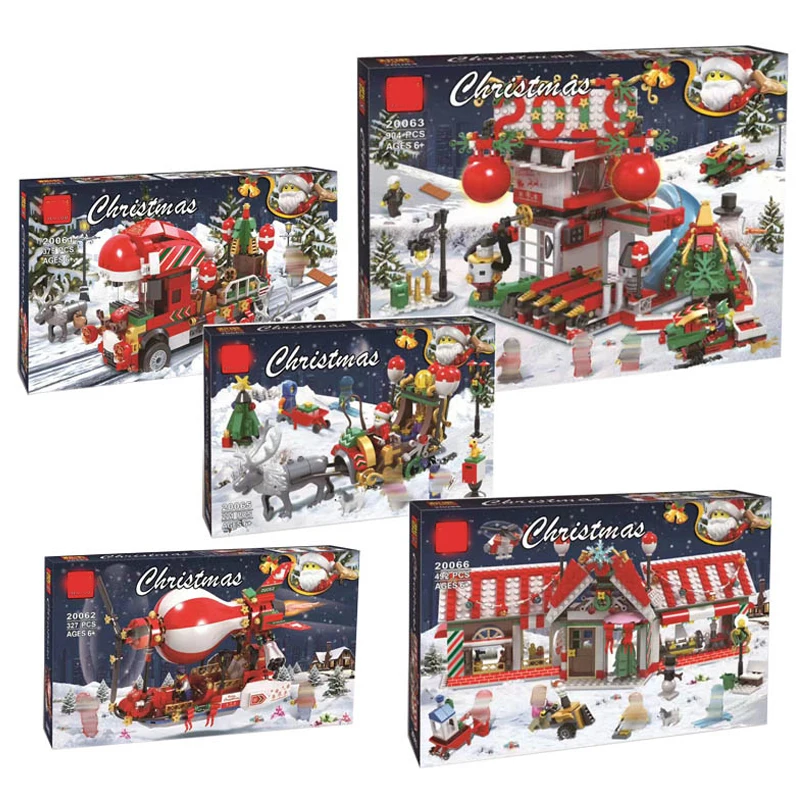

Christmas Sets Santa Village Train Hot Air Balloon Compatible Model Building Kits Blocks Bricks Kids Toys New Years Gift