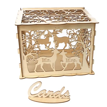 

Wooden Wedding Storage Box DIY Wedding Supplies Deer Card Box For Wedding Party (1 Key + 12 Rubber Rings)