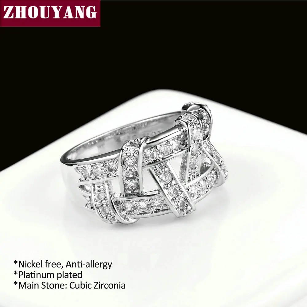 ZHOUYANG ZYR285 плетение серебряное кольцо ювелирное изделие без никеля стразы
