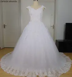 Vestido De Noiva бальное платье свадебное платье из бисера Кружево Аппликации Часовня Поезд Свадебные платья