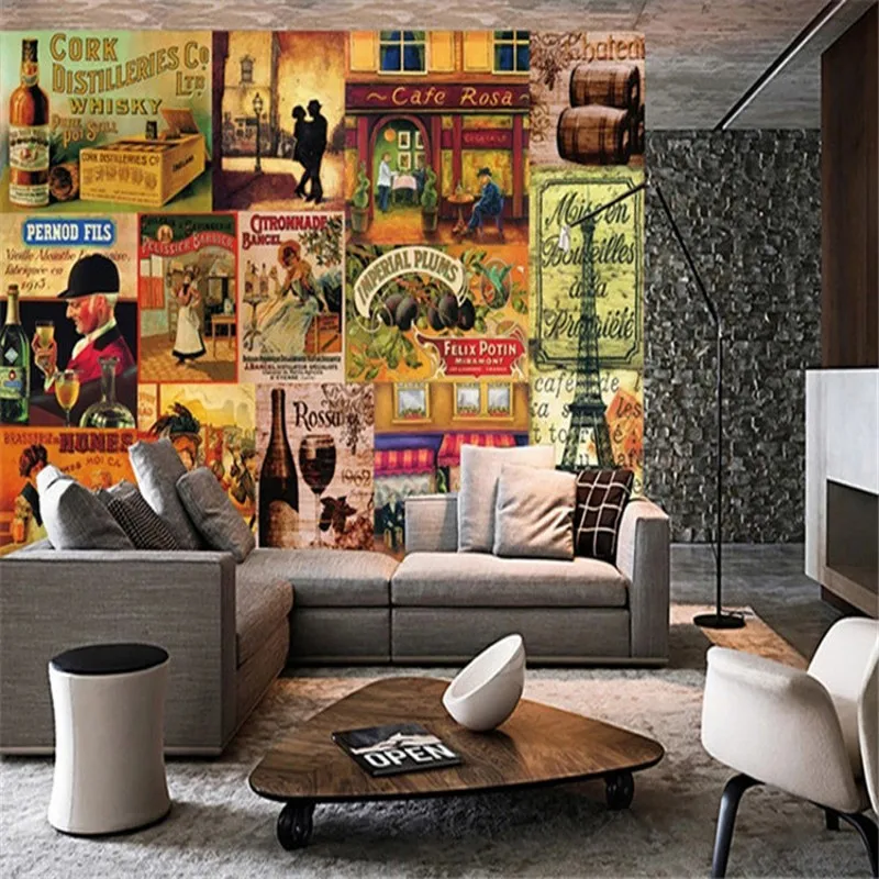 

Personalized Bar KTV cafe restaurant retro nostalgia 3d stereoscopic television background wallpaper non-woven adhesive