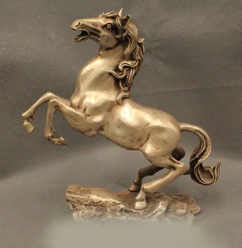 

DS 10"China Chinese Fengshui Silver Lucky Zodiac Year Horse Money drawing Statue