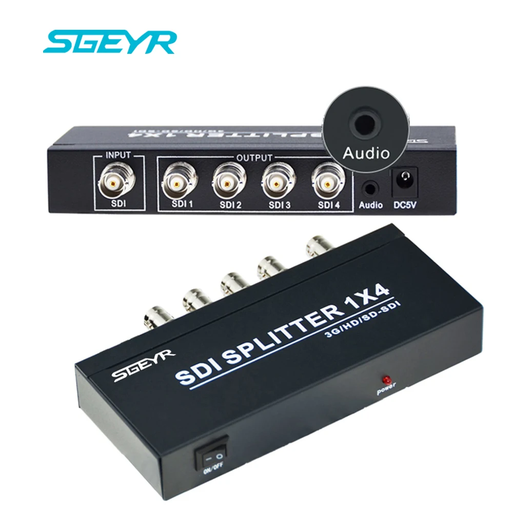 4 Port SDI Splitter 1 Input 4 Output with AUX 3.5mm BNC Video Splitter Box for Video Monitoring System Resolution up to 1080p