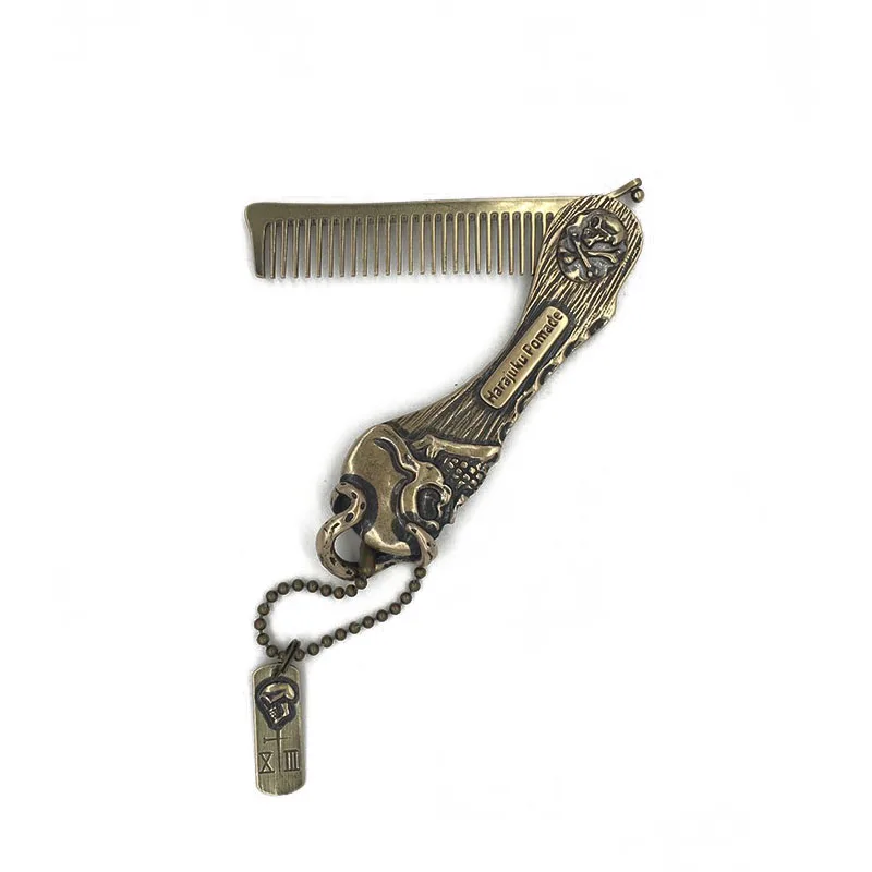 

T-02 Blank Metal Beard Comb Traditional Comb Vintage Folding Copper Comb Pocket Keychain Comb