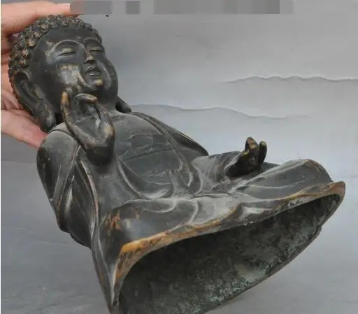 

S1042 9"chinese buddhism pure bronze Joss Big Head Shakyamuni Tathagata buddha statue