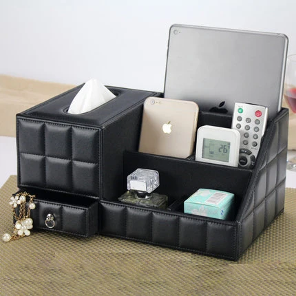 Fashion leather desktop storage box living room coffee table tissue box remote control box table napkin