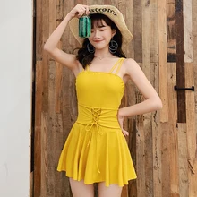 Цельный купальный костюм для женщин, новинка года, стильная Однотонная юбка, купальный костюм для девочек, красивый купальник для похудения, пляжная одежда