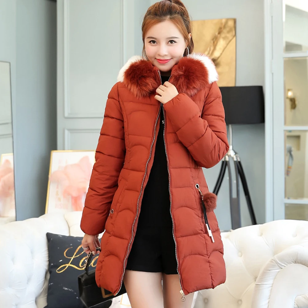 Зимнее женское пальто размера плюс, Корейская тонкая парка с капюшоном с мехом, плотная одежда для женщин, Повседневная Женская парка, зимнее пальто