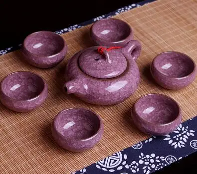 В китайском стиле «кунг-фу» Чай комплекты льда фарфор Чай горшок Чай чашки 7 шт./компл. Чай Услуги набор - Цвет: Purple