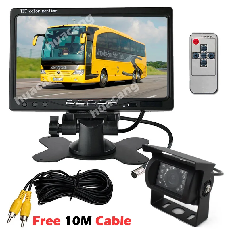 

12V-24V 7" TFT LCD Screen HD Monitor Bus Truck Trailers 18LEDs IR Rear View Reversing Backup Camera with 10M video Cable