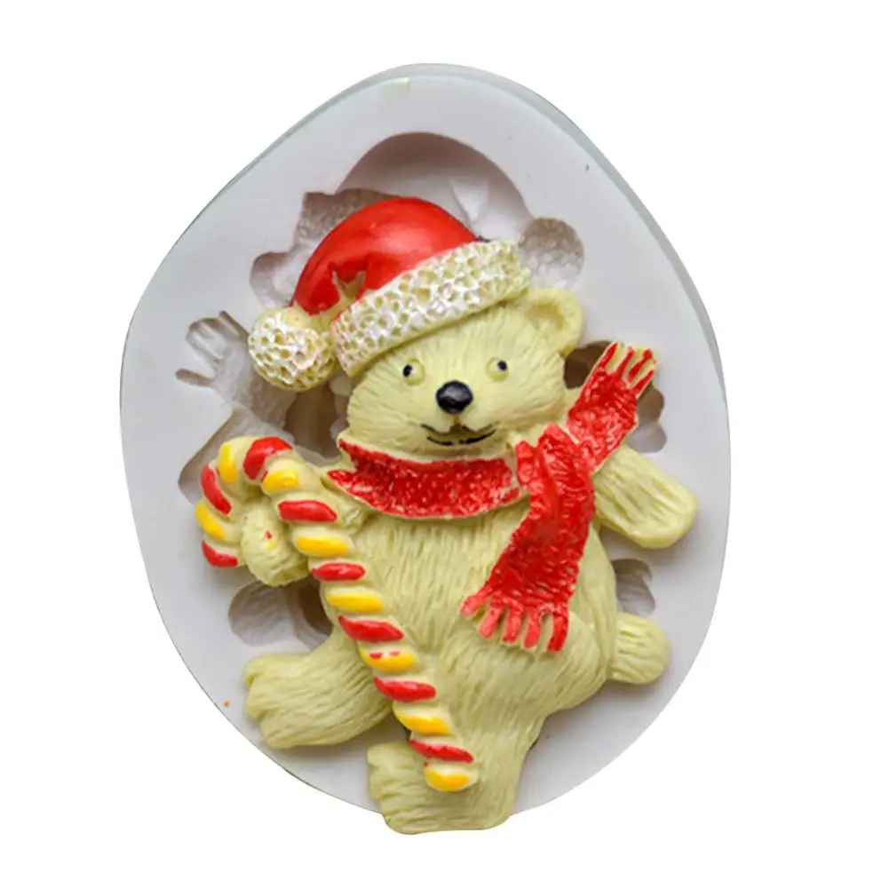 Рождественский Медведь Форма помадка инструмент Арома свеча гипсовая глина форма из жидкого объемные силиконовые формы - Цвет: White