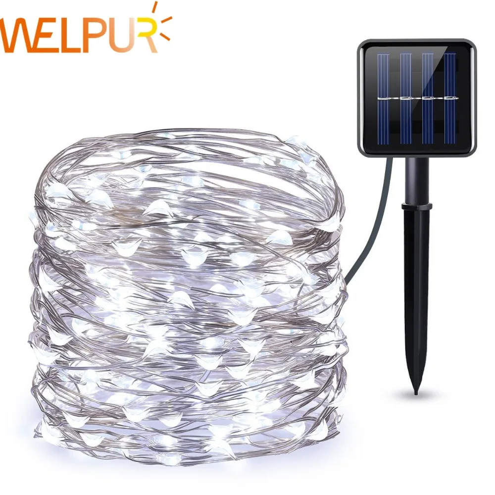 Guirnaldas de luces solares para decoración de jardín, 12m, 100LED/5M, 50 LED, impermeable, exterior, lámpara de energía Solar, navidad|Lámparas solares LED| - AliExpress