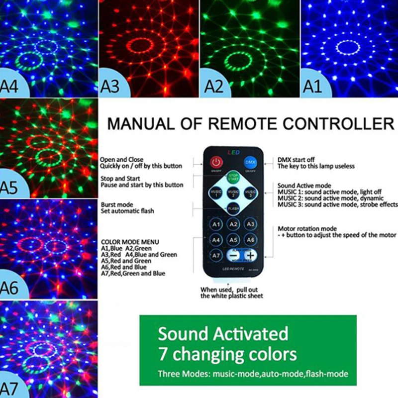 Sound Activated Rotating Disco Ball Party Lights Strobe Light 3W RGB LED Stage Lights For Christmas Home KTV Xmas Wedding Show (8)
