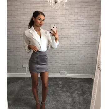 

Women Ladies High Waisted Pencil Skirt Bodycon Suede Leather Mini Skirt Club CA