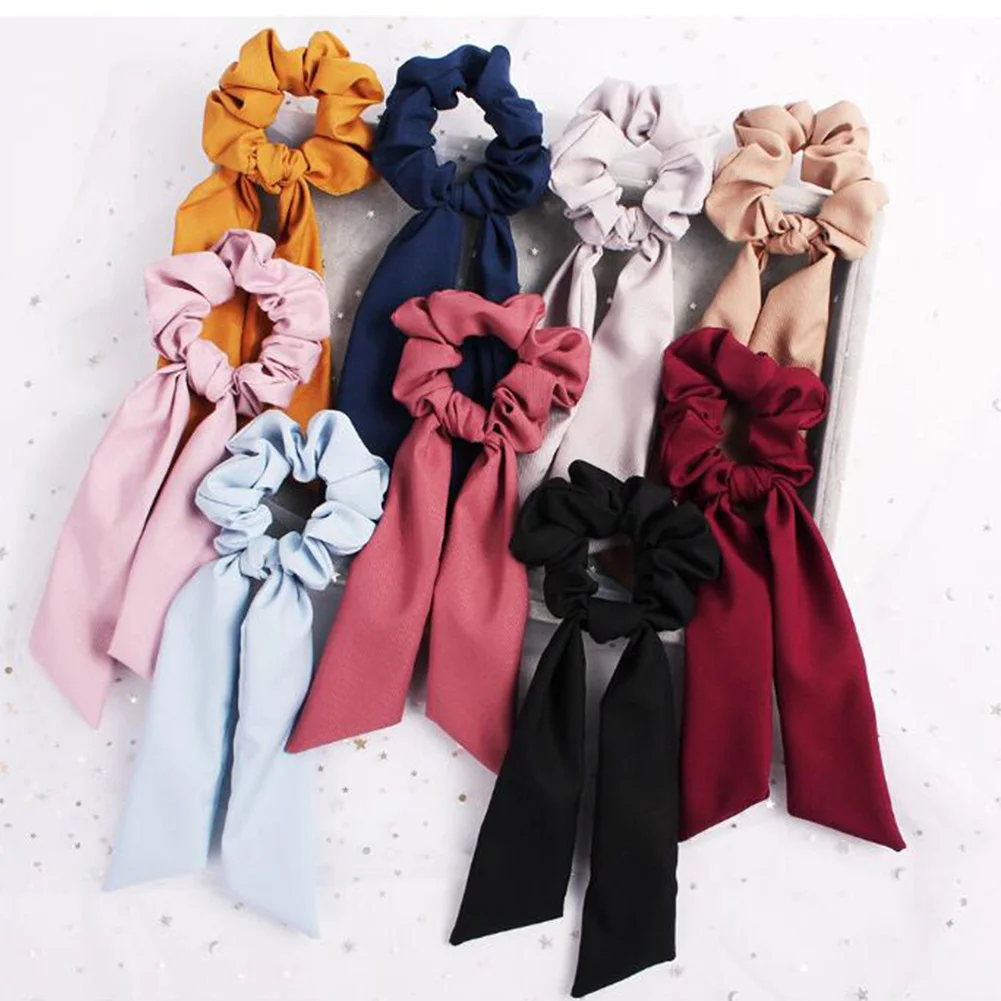

1Pcs Bow Streamers Hair Ring Fashion Ribbon Hair Bands Scrunchies Horsetail Tie Solid Color Headwear Hair Accessories For Girl