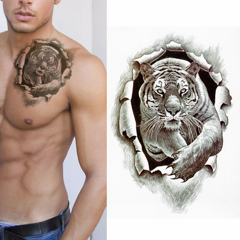 

Tiger Burst Temporary Tattoo - 3D Realistic Waterproof Transfer Mens Womens