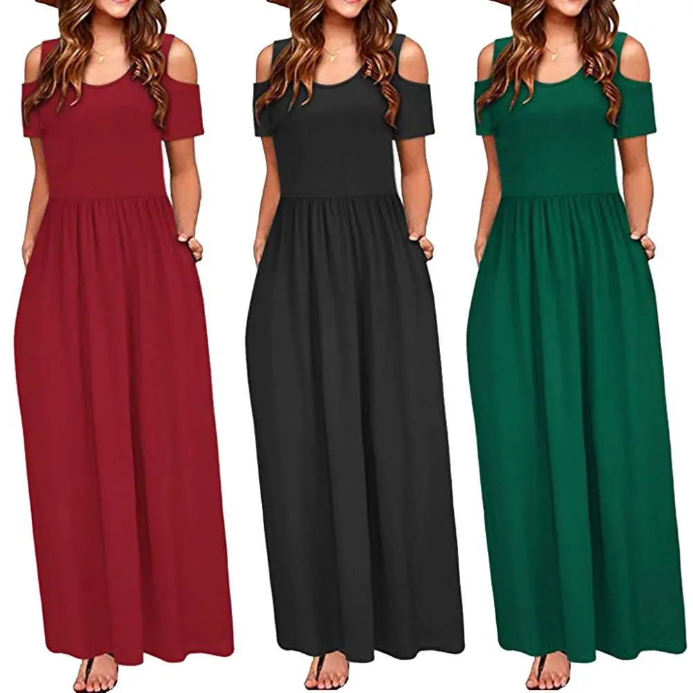 Women Summer Cold Shoulder Floral Print Elegant Maxi Long Dress Pocket Dress Dresses Woman Party Night Long Party Dresses L3# Women Summer Cold Shoulder Floral Print Elegant Maxi Long Dress Pocket Dress Dresses Woman Party Night Long Party Dresses L3#