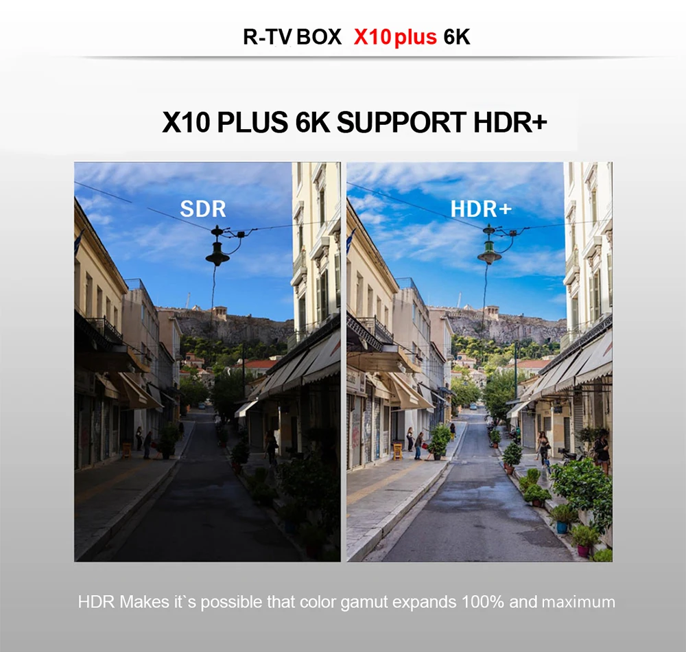 В виде буквы «R» ТВ коробка X10 Plus Android 9,0 Смарт ТВ коробка H6 2,4G, Wi-Fi, 4 Гб DDR4 Оперативная память+ 32/64GB Встроенная память Декодер каналов кабельного телевидения USB 3,0 6K H.265 смарт-медиа-плеер