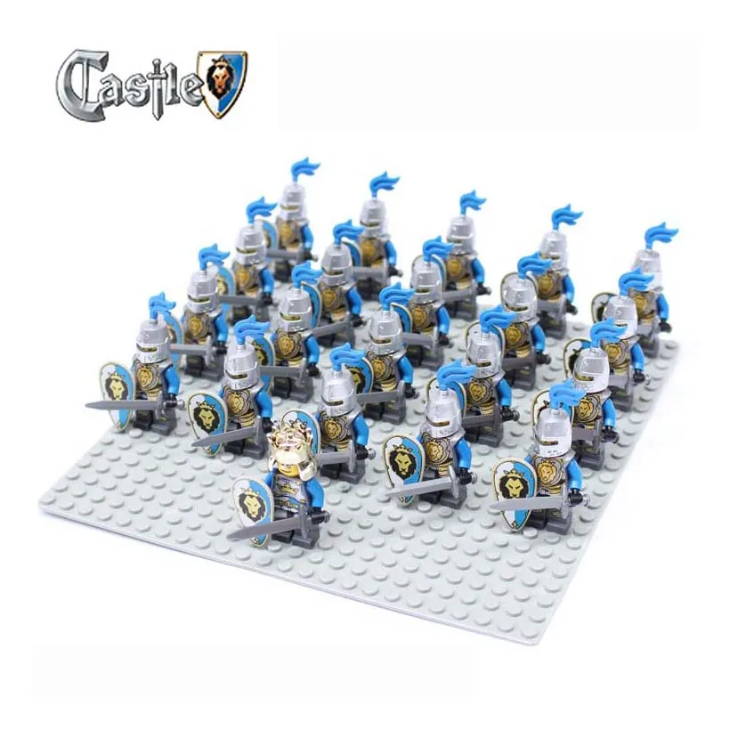 

21pcs Medieval Age Castle Royal King's Knight Blue Lion Knights Armor Rome Warrior Building Block Mini Figure General Bodyguard