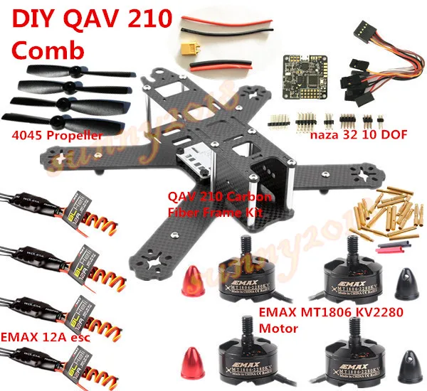DIY QAV210 Carbon Fiber Frame Kit NAZA 32 10 DOF EMAX MT1806 Motor BLHELI 12A ESC