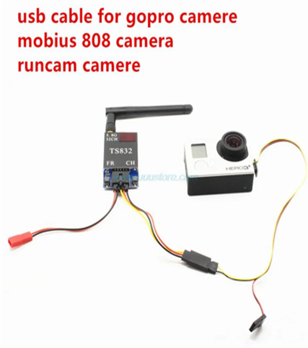 Комплект Fpv комбинированная система 900TVL камера 5,8 ГГц 600 мВт 48CH TS832 передатчик RC832h держатель для снежного монитора для Rc самолета - Цвет: Gopro cable