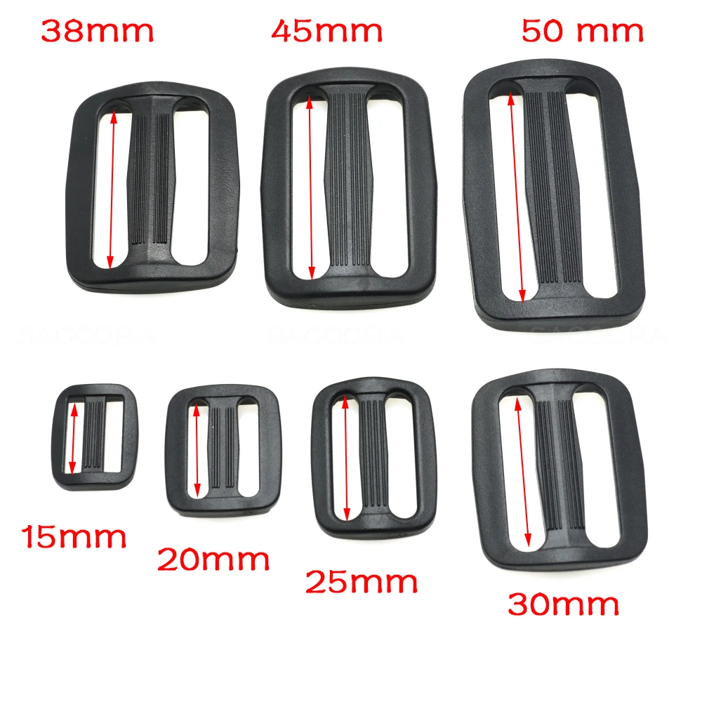 

5/8" 3/4" 1" 1-1/4" 1-1/2" 1-3/4" 2"Webbing Plastic Curve Slider Tri-Glide Adjust Tri-ring Buckles Backpack Straps Black