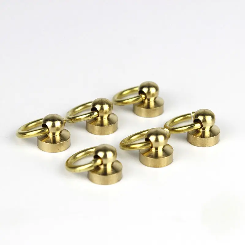 10Pcs Solid Brass Ball Post Studs Rivet with D ring Screwback Round Head Nails Spots Spikes Leather Craft DIY Accessories