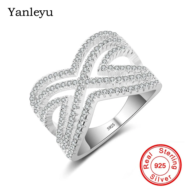 

Yanleyu Fashion Cross Ring Jewelry 100% Real 925 Sterling Silver Micro Pave Setting Zircon CZ Wedding Engagement Ring PR084
