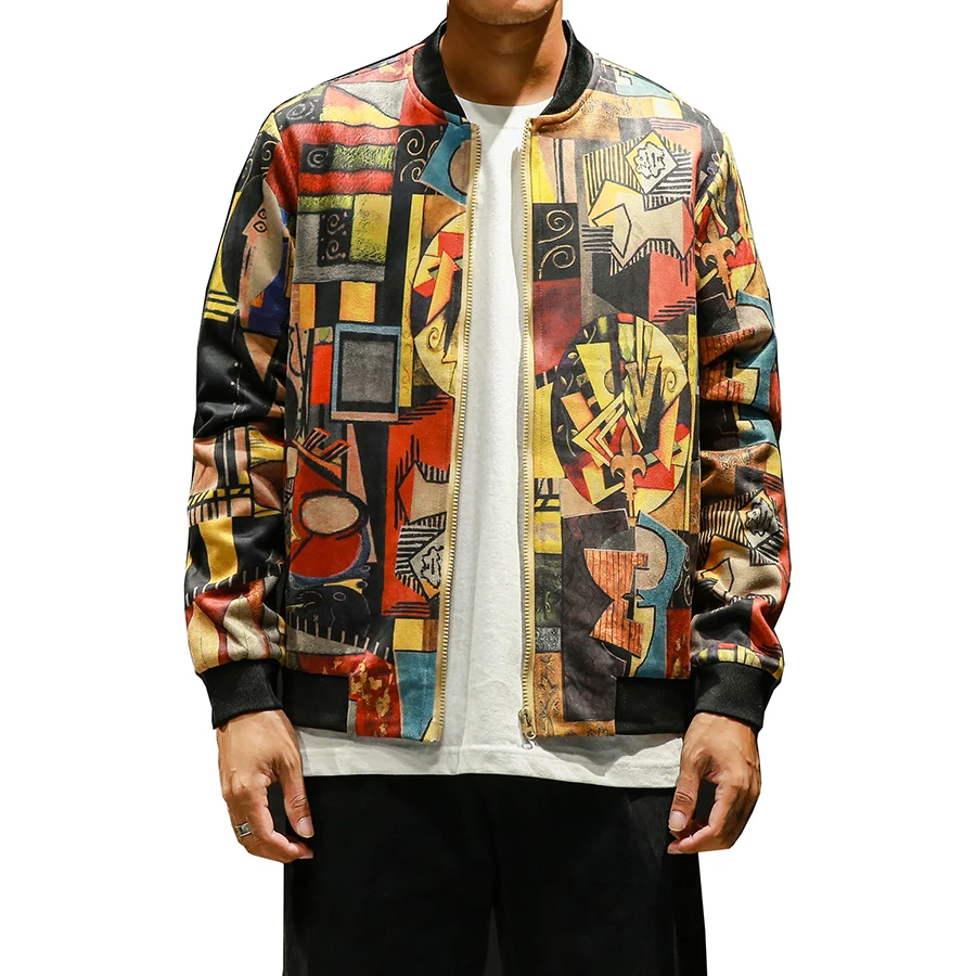 Korean Bomber Jacket Print Man Hip Hop Streetwear Designed Printed Jackets Vintage College Baseball Jacket Windbreaker Men Modis