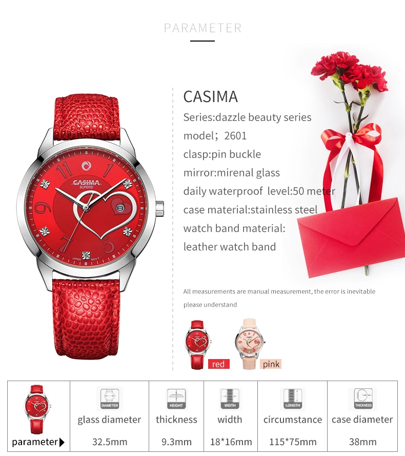 CASIMA Элитный бренд часы для женщин Мода Красота Кристалл стол повседневное Женские кварцевые наручные часы кожаный ремешок