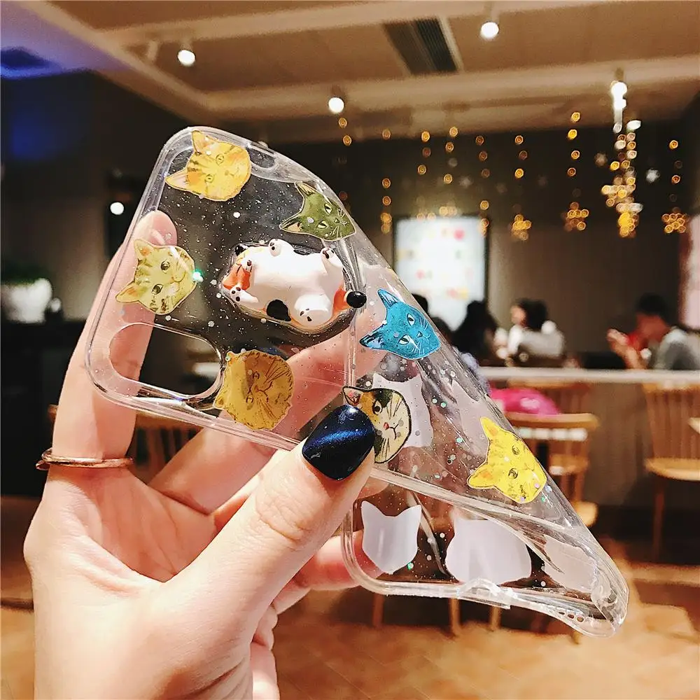3D Кот кукла с Muilt наклейки мягкий прозрачный чехол для телефона iPhone XS MAX Забавный