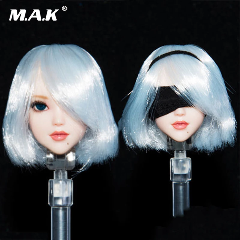 

1/6 Scale NieR Head: Automata 2B Girl Long White Head Sculpt Sword Hand Set for 12 inches Female Action Figures